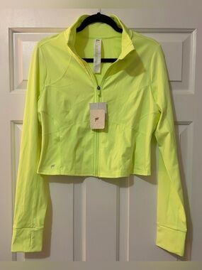 NWT Fabletics Perfect Storm Cropped Train Jacket in Neon Spark